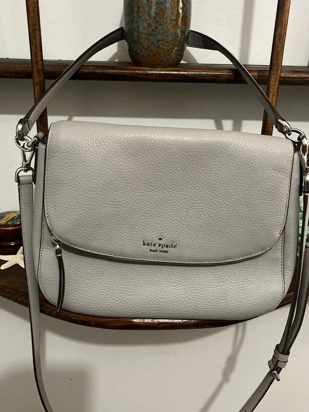 kate spade Pebbled Leather Shoulder Bag in Light Gray